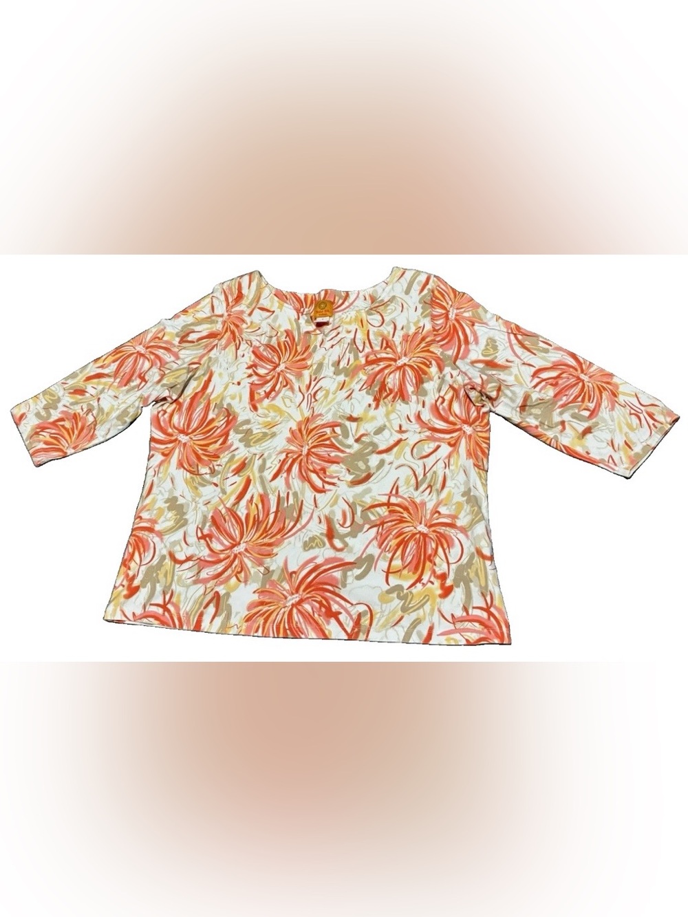 Ruby Rd. Scoop Neck Floral Tee in Orange & Cream